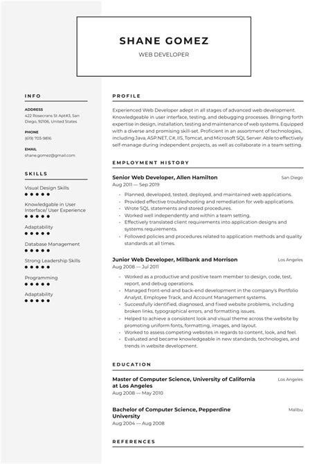 web developer cv resume template  riset