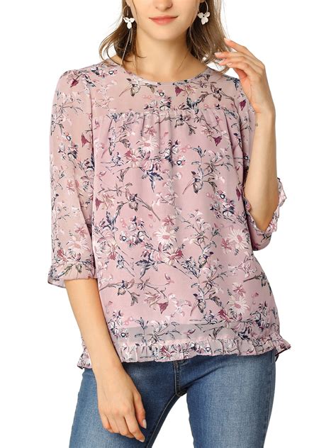 allegra  womens floral print chiffon ruffle  sleeve flowy blouse