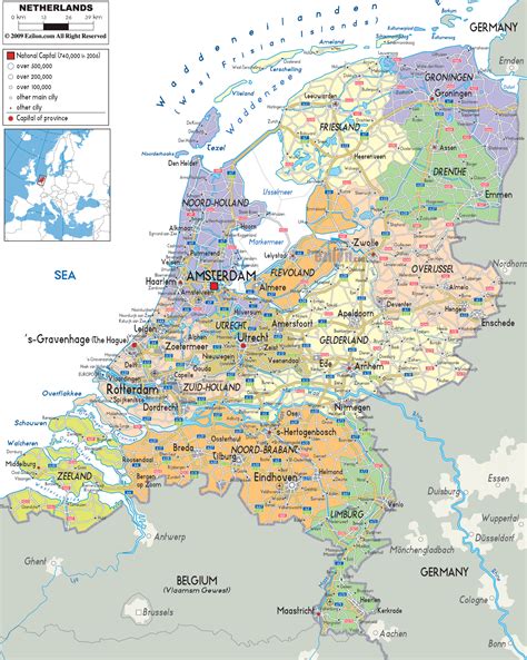 detailed political map  netherlands ezilon maps