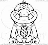Monkey Tie Wearing Shirt Macaque Clipart Cartoon Cory Thoman Outlined Coloring Vector Gibbon sketch template