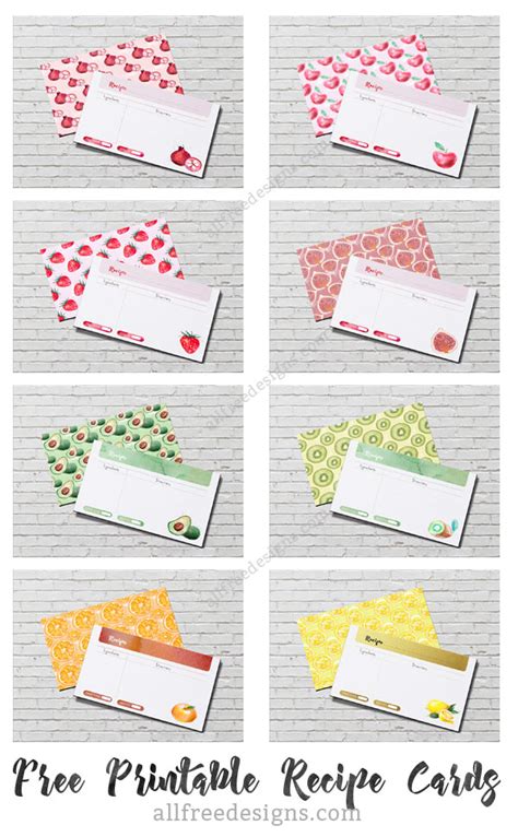 printable recipe cards  sets   templates