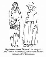 Coloring Pages Thanksgiving Clothes Pilgrim Clothing Native Wampanoag American Summer Women Indian People Americans Sisters Pilgrims Choose Board Three Kids sketch template