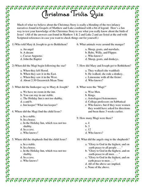 christmas trivia  answers printable  latest perfect awesome