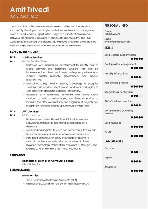 sample resume  aws architect  template writing guide resumodco