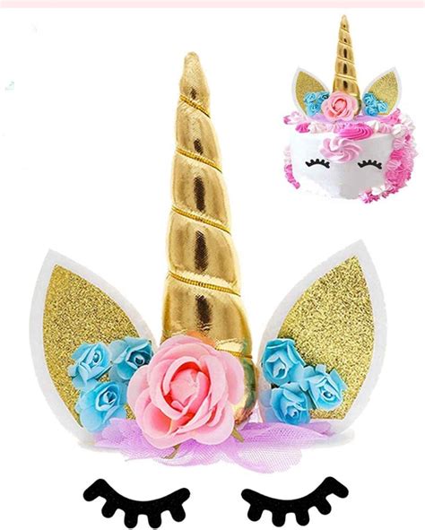 risshine unicorn cake topper  gold unicorn hornpinkblue flowers