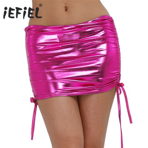 iefiel sexy skirt women pole dancing club wear short skirt patent