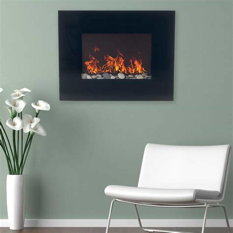northwest electric fireplace   wall mount  black glass panel fireplacesscom