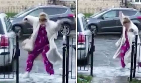 woman slips on ice in funny viral video and then this happens express