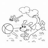 Dog Ball Outline Coloring Kids Dragonfly Cartoon Book sketch template