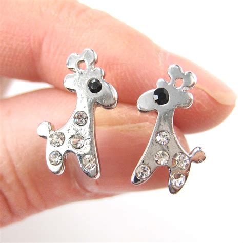 cute giraffe silhouette animal stud earrings  silver dotoly animal