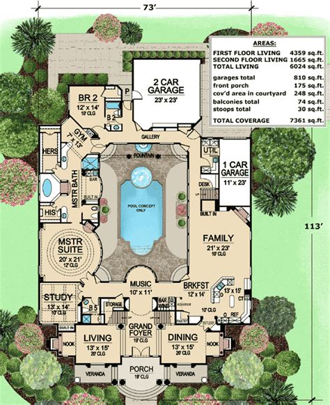 plan tx luxury  central courtyard pool house plans luxury house plans courtyard