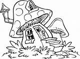 Coloring Pages House Mushroom Rocks Printable sketch template
