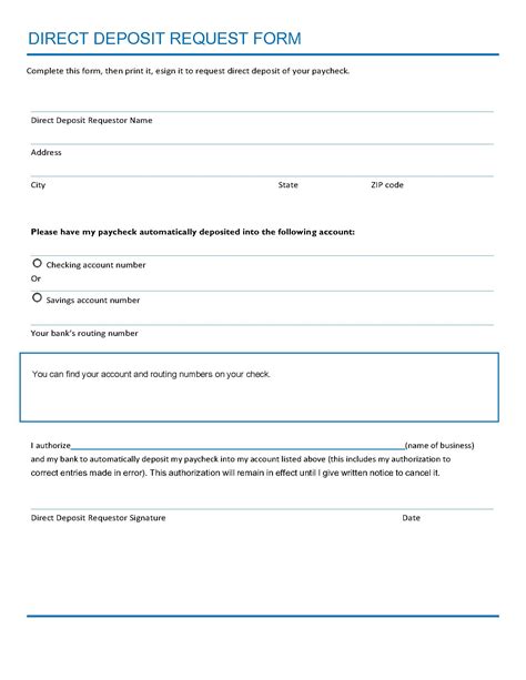 employee direct deposit enrollment form template