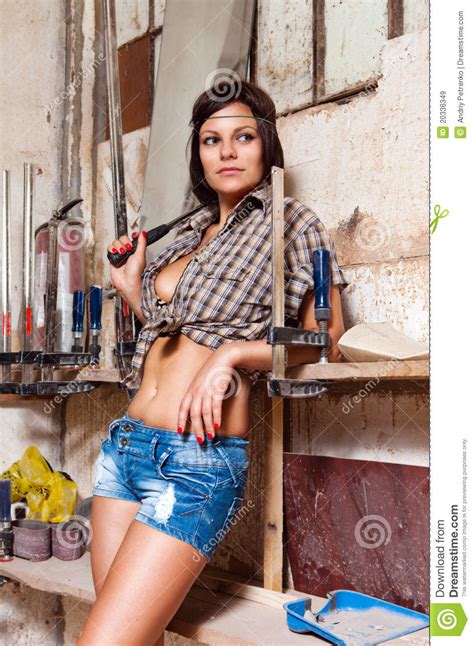 girl in the carpentry shop carpenters stock image image of drill industry 20336349