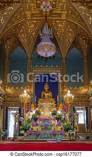 beautiful  thai temple  golden buddha statue canstock