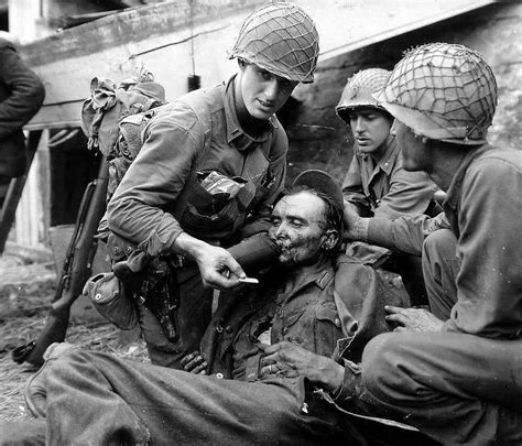 Bandw Ww2 Photo Wwii Wounded German Solider Aided By Us Army