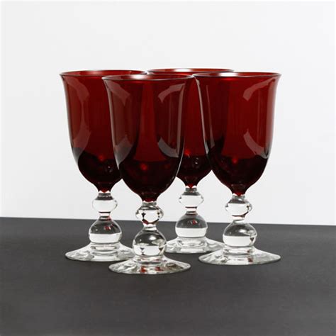 Ruby Red Beaded Stem Wine Goblets Glasses X4 Kode Uk