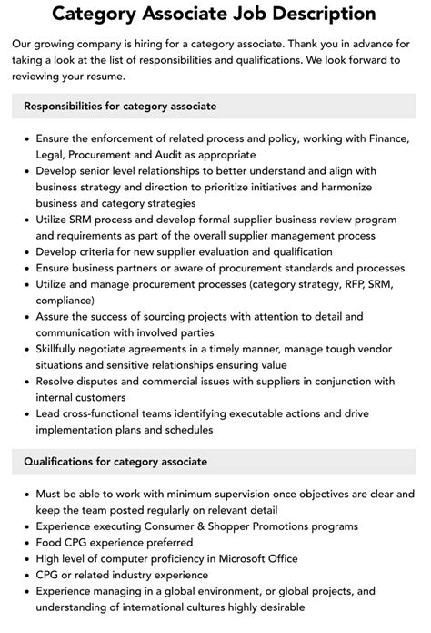 category associate job description velvet jobs