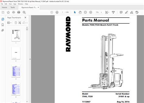 raymond   reach fork truck parts manual sn
