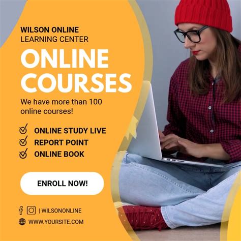 yellow online video courses tuition ad template postermywall