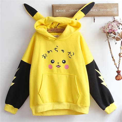 Japanese Anime Black Yellow Pikachu Hoodie Sweater Sd00257