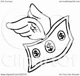 Dollar Bill Outline Flying Coloring Illustration Royalty Clipart Rf Toon Hit sketch template