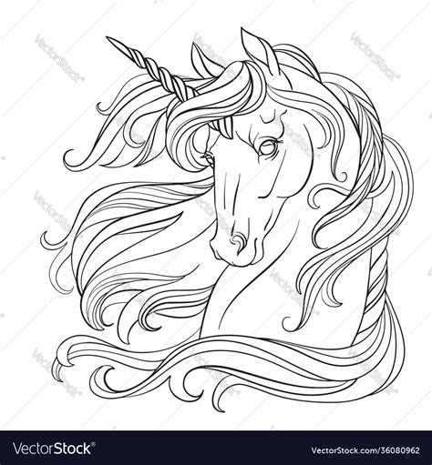 unicorn head coloring book page royalty  vector image