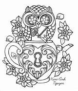 Coloring Pages Skull Owl Sugar Steampunk Printable Adults Adult Teacup Drawing Tattoo Cute Girly Print Nguyen Kim Pdf Sheets Anh sketch template