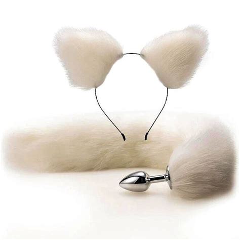 metal anal butt fox tail set with hairband cosplay white etsy