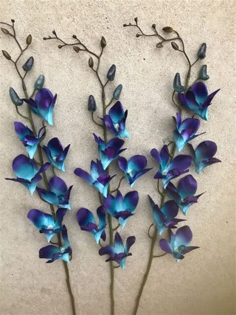 3x silk singapore galaxy blue purple orchid dendrobium orchids flower
