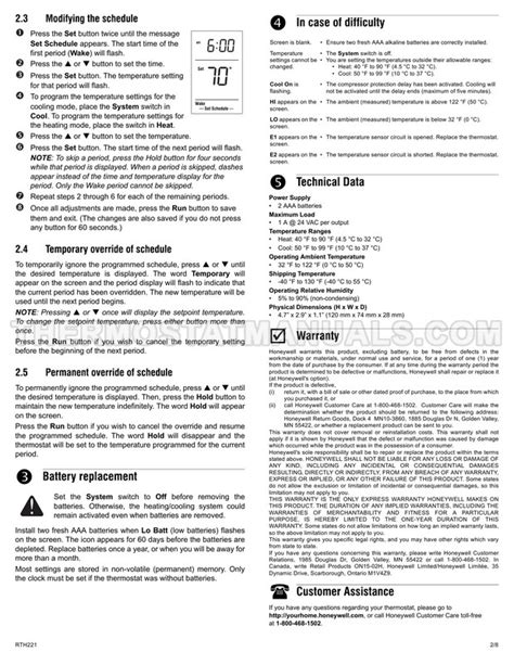 honeywell rthb thermostat user guide