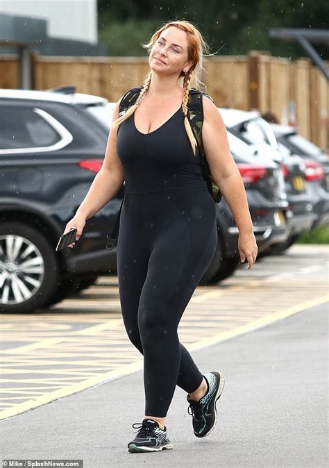 josie gibson displays her sizzling curves in a plunging lycra bodysuit