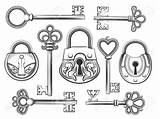 Lock Key Vintage Vector Antique Padlock Drawing Hand Keyhole Illustration Drawings Drawn Set Keys Stock Collection Clip Hole Security Getdrawings sketch template