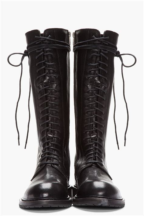 lyst ann demeulemeester tall black leather laceup boots  black  men