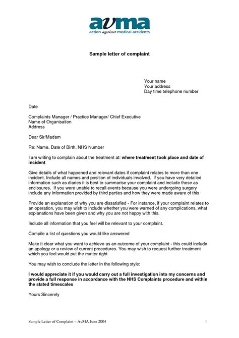 medical negligence complaint letter template examples letter template