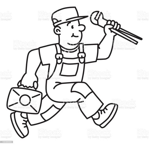 Plumber Or Repairman With The Tools Is Running Stock Illustration