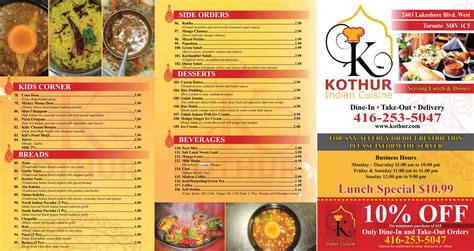 kothur indian cuisine menu  toronto ontario canada