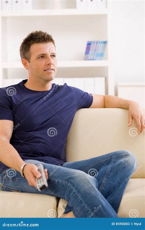 man watching tv stock  image