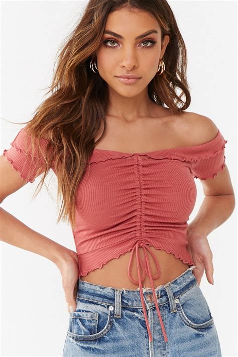 Ruched Off The Shoulder Crop Top Forever 21 Crop Top Outfits