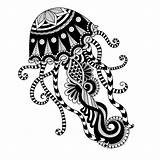 Mandala Jellyfish Coloring Pages Adult Adults Tattoo Animal Printable Zentangle Book Animals Octopus Colouring Tribal Drawn Shirt Hand Style Drawing sketch template