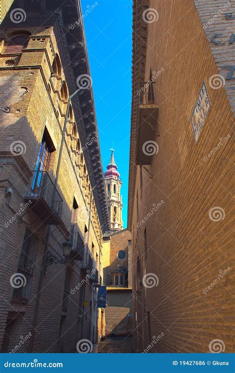 narrow street stock photo image  cathedral building