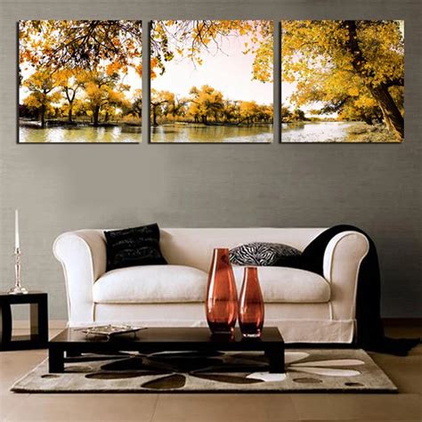 home decor living room modular pictures  panel yellow forest river landscape framed wall art