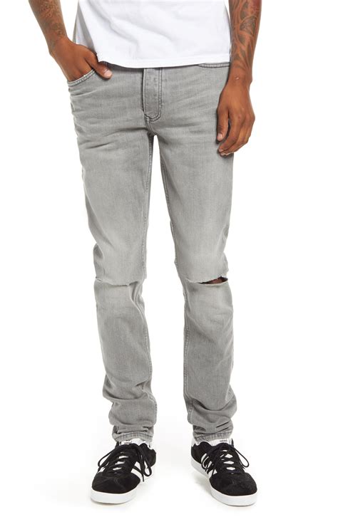 topman denim ripped skinny jeans in grey gray for men lyst