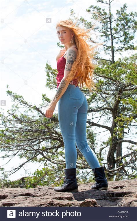 red head topless in jeans
