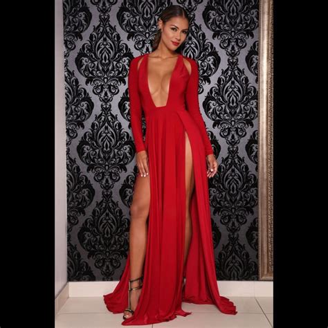 High Split Women Night Party Elegant Long Dress Sexy Red