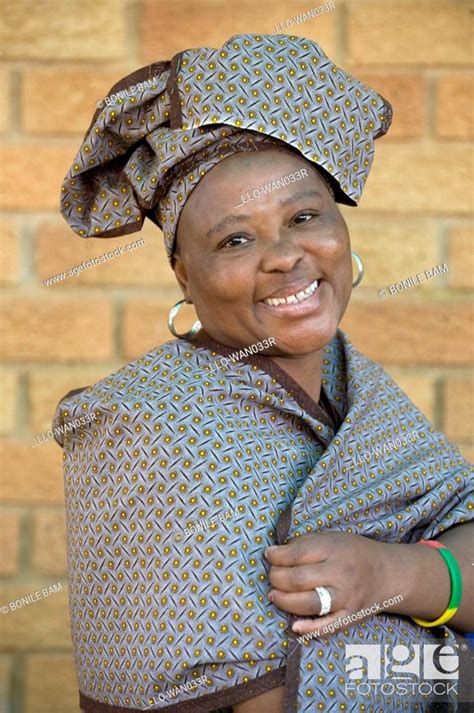 Portrait Of Tswana Woman Wearing Traditional Scarf And Hat Soweto