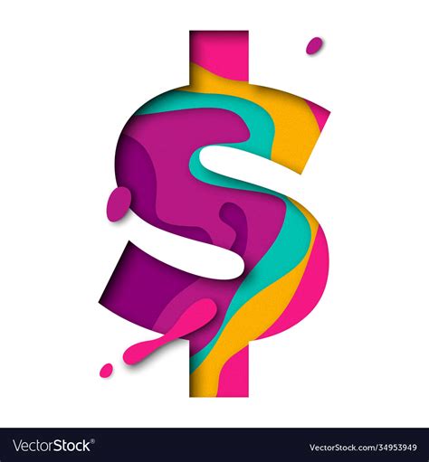 paper cut dollar symbol currency sign realistic vector image