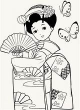 Coloring Pages Japanese Culture Kimono Embroidery Para Colorir Japonesa Geisha Designs Menina Desenhos Coloriage Colouring Books Arte Japonês Coloringpagesfortoddlers Quilts sketch template