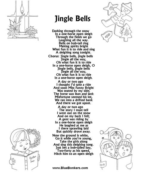 bluebonkers jingle bells  printable christmas carol lyrics sheets