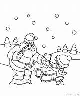 Coloring Christmas Santa Boy Pages Gives Gift Printable sketch template
